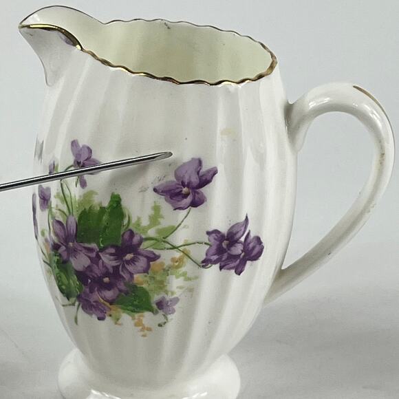 Vintage Radfords Bone China Creamer Sugar Bowl Set Purple Violets Floral England - Picture 16 of 16